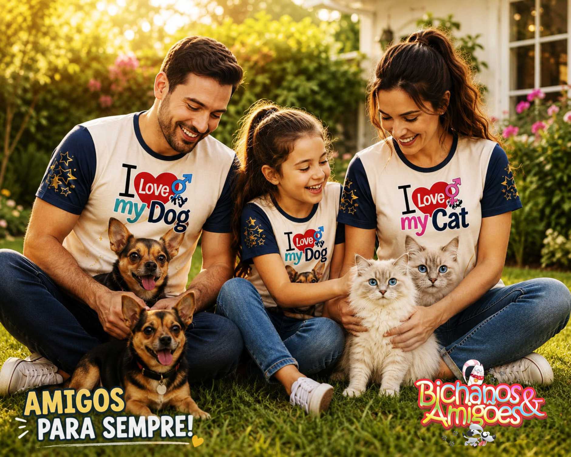 Família com seus amados pets